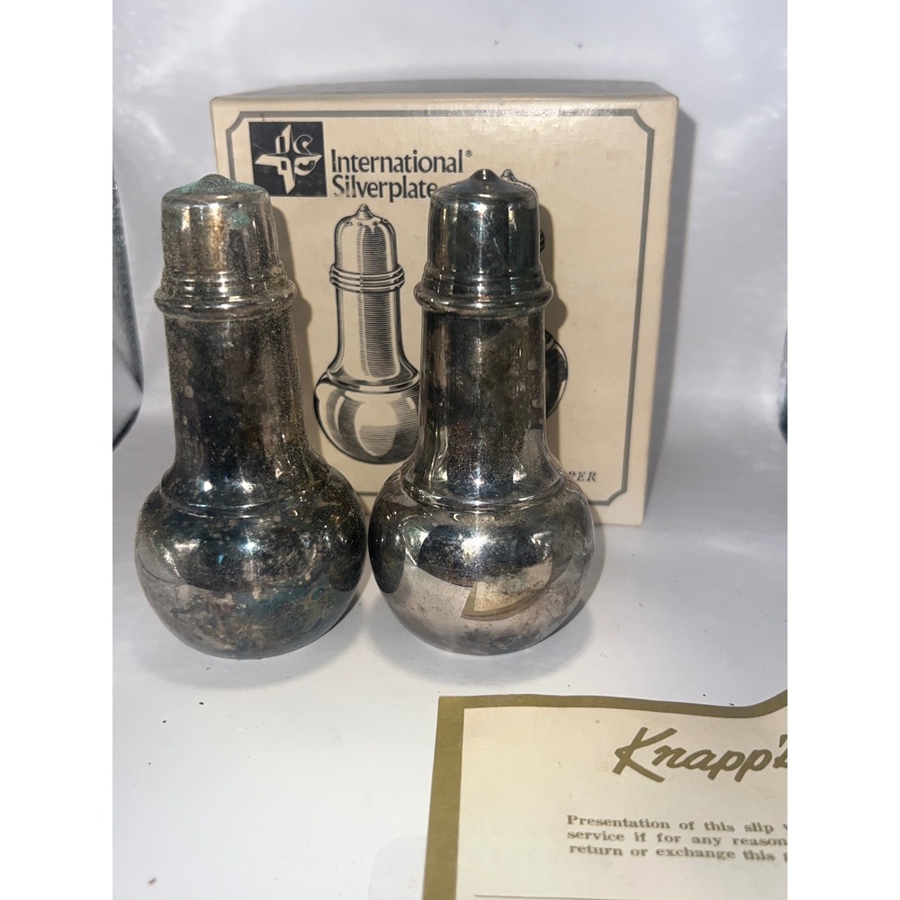 Vintage International Silverplate Salt and Pepper Shaker Set with Original Box